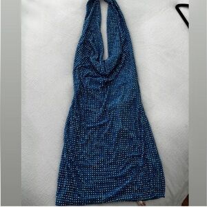 Oh Polly Cobalt Blue Sequin Halter Mini Dress